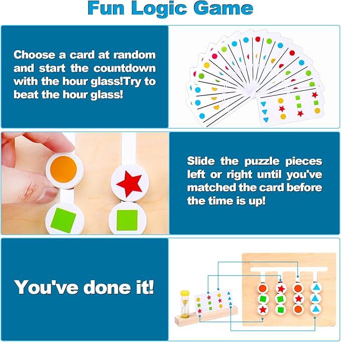 Montessori Learning Toys Slide Puzzle Color & Shape Matching Brain Teasers Logic Game Preschool Educational Wooden Toys for Kids Boys Girls Age 3 4 5 6 7 Years Old Airplane Travel Toy Birthday Gifts