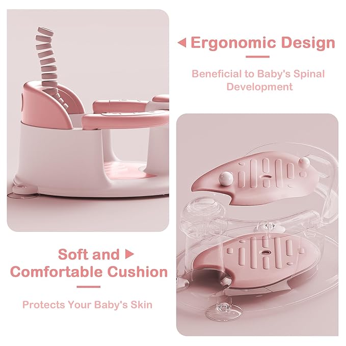 Baby Bath Seat for Babies 6 Months & up,3 Baby Bath Toys, Non-Slip Baby Bath Seat, Safe & Comfortable Baby Bath Support, Pink