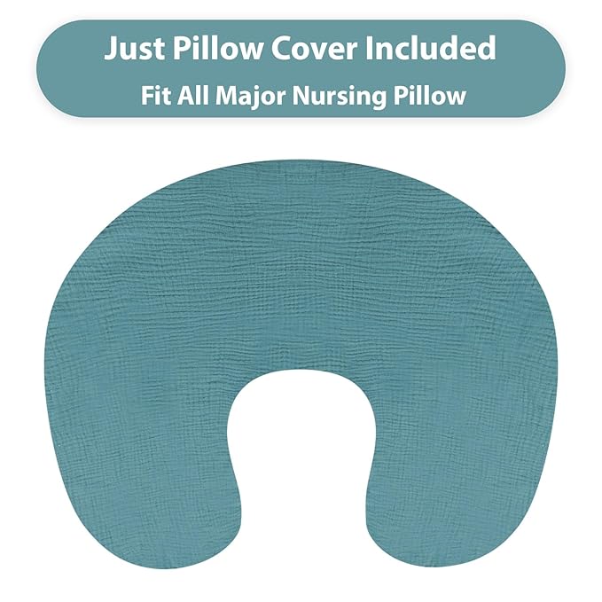 Hooyax Muslin Nursing Pillow Cover, Soft Breathable Feeding Slipcover for Breastfeeding Moms, Stretchy Removable Infant Pillow Cover for Boy and Girls (Blue)