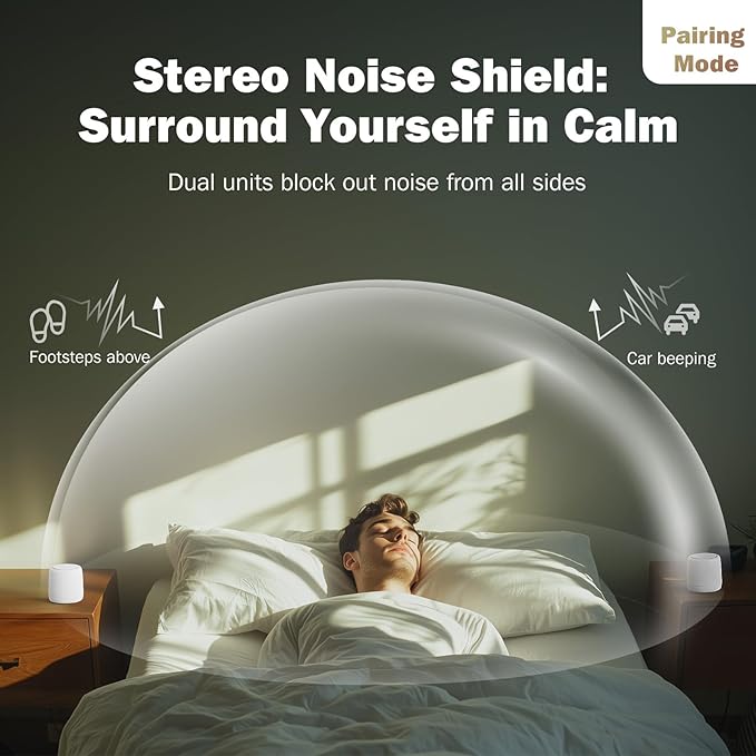 2-Pack Sync Stereo, Paussion Portable Mini Noise White Sleep Sound Machine for Adults Kids Baby 25 Soothing Songs, Auto Timer, Perfect for Travel, Home, Office Privacy