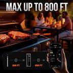 Meat Thermometer Digital Wireless, 800FT Long Range Bluetooth Cooking Thermometer, Food Thermometer for Remote Monitoring of Grill, Oven, Smoker, Air Fryer, Rotisserie, iOS & Android App