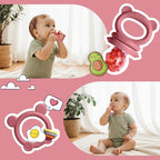 Baby Fruit Food Feeder & Breastmilk Popsicle Molds for Teething Relief, Baby Feeding Sets, 1 Freezer Tray with Lid & 1 Teether Toy & 1 Silicone Teething Pacifier Feeder, Extra Food Pouches (Red)