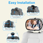 Baby Car Mirror, Safety Car Seat Mirror for Rear Facing Infant, Clear Wide View, 360°Rotation, Easily Observe the Baby Move, Secure, Shatterproof, Crash Tested and Certified (2-Pack)