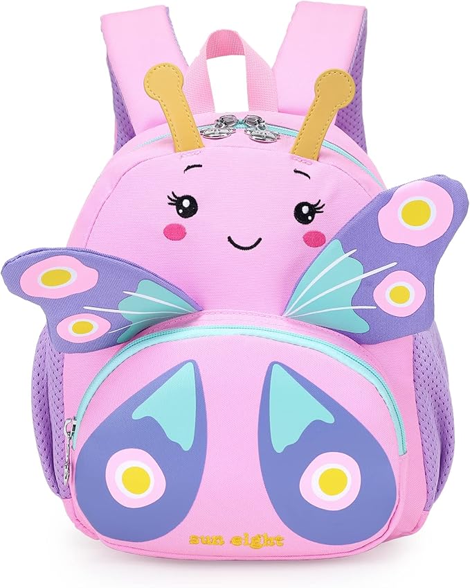 SUN EIGHT Preschool Toddler Backpack for Girls Kids Backpack Cute 3D Cartoon Animal Waterproof Schoolbag for Baby Girl Boy 1-5 Years（Butterfly）
