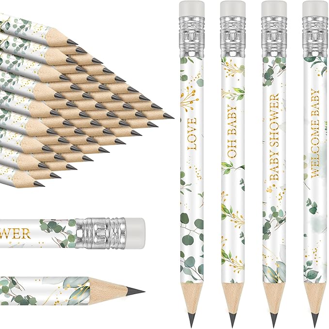 Tinlade 60 Pcs Sage Green Baby Shower Golf Pencils with Erasers Small Kids Sharpened Mini Pencils for School in Bloom Baby Shower Supplies