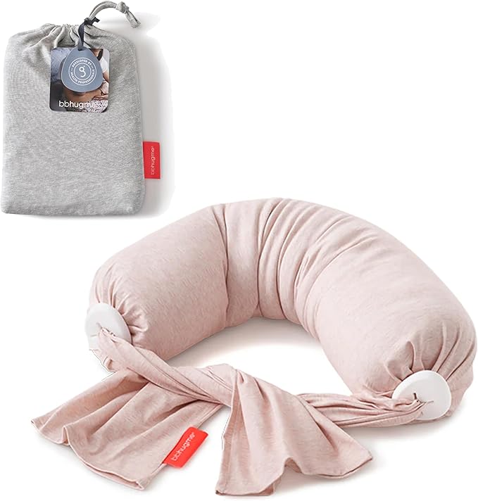 bbhugme Adjustable Nursing Pillow with Pink Melange Cover & Extra Grey Melange Cover - Breastfeeding and Baby Support