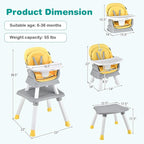 BABY JOY Baby High Chair, 8 in 1 Convertible Highchair for Babies & Toddlers | Booster Seat | Table and Chair Set | Building Block Table | Toddler Chair with Safety Harness, Removable Tray (Yellow)
