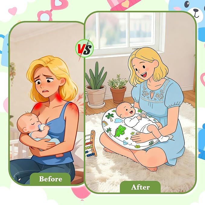 Nursing Pillow for Breastfeeding and Bottle Feeding, Ergonomic Design for Tummy Time & Sitting Support, with Removable & Washable Soft Cover, Hypoallergenic Newborn Baby Pillow for Boys and Girls