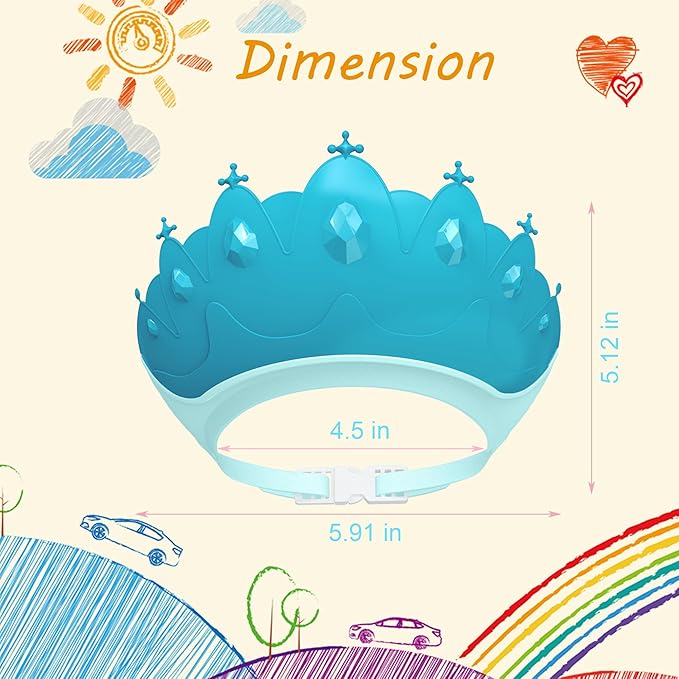 Baby Shower Cap Shield, Baby bath set shower cap, Visor Hat for Eye and Ear Protection for 0-9 Years Old Children,Cute Crown Shape Makes the Baby Bath More Fun (Blue)
