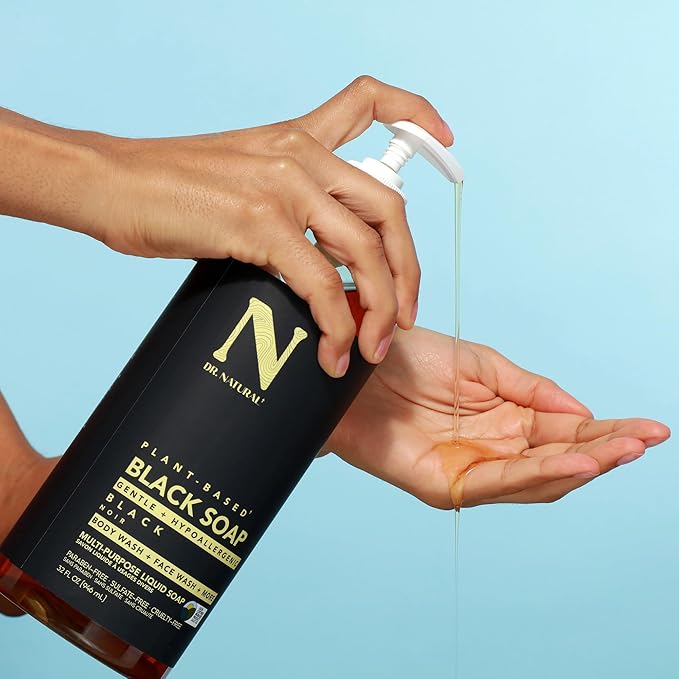 Dr. Natural Multi-Purpose Black Liquid Soap - Natural West African Body Wash - Gentle Hand Soap and Body Soap - Deep Moisturizer, Fights Acne - 32 oz