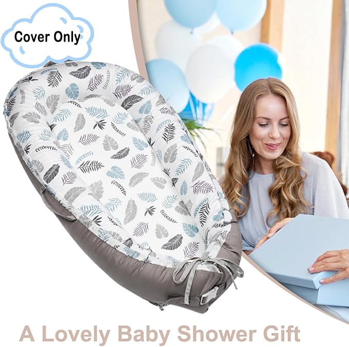 Baby Lounger Cover Only for Newborns, 100% Cotton Soft Portable Baby Nest Lounger Cover, Breathable Infant Lounger Replacement Cover, Lounger Pillow Cover Fit for Snuggle Me, Cover Only(Leaf Pattern)