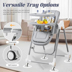 Multi Functional All in 1 Baby High Chair Swings for Infants Foldable Rocking 8 Level Height Adjustment Eco Friendly Washable PU Cushion Ultimate Baby Feeding Chair (Gray)