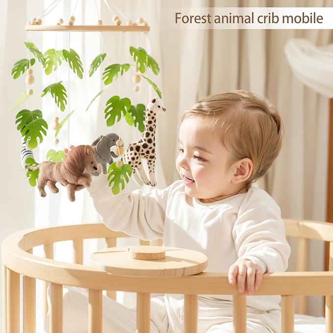 Baby Mobile for Crib Safari Nursery Mobile Handmade Jungle Baby Mobile Woodland Nursery Decor Forest Animals Crib Accessories with Lion Elephant Zebra Giraffe