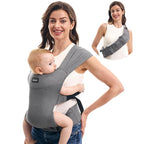 Momcozy Portable Baby Carrier – Compact & Lightweight, Adjustable for Travel, Fold & Go Convenient Storage Hip Pouch, Wide Shoulder Straps, Soft Skin-Friendly Fabric, for Babies 12–35 lbs (Grey)