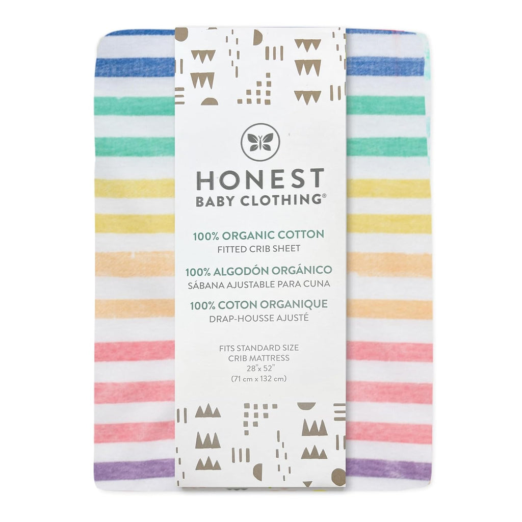 HonestBaby unisex-baby Fitted Crib Sheets Set Standard Mattress, 100% Organic Cotton Baby Boys, Girls, Neutral, 1 Pack - Watercolor World, One Size