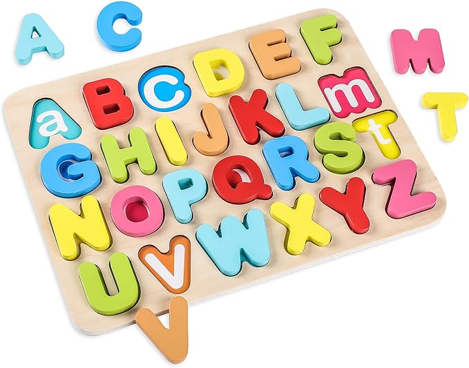 Aile Toddler Wooden Preschool Learning Alphabet Peg Puzzle Board Toys