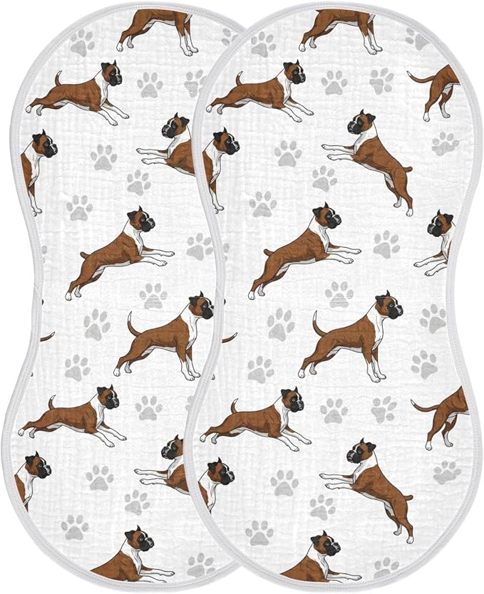 2 Pack Muslin Burp Cloths Boxer Dogs White Cotton Baby Burp Cloths Ultra Absorbent and Soft Spit Up Rags for Newborn Must Haves 22x11 Inch