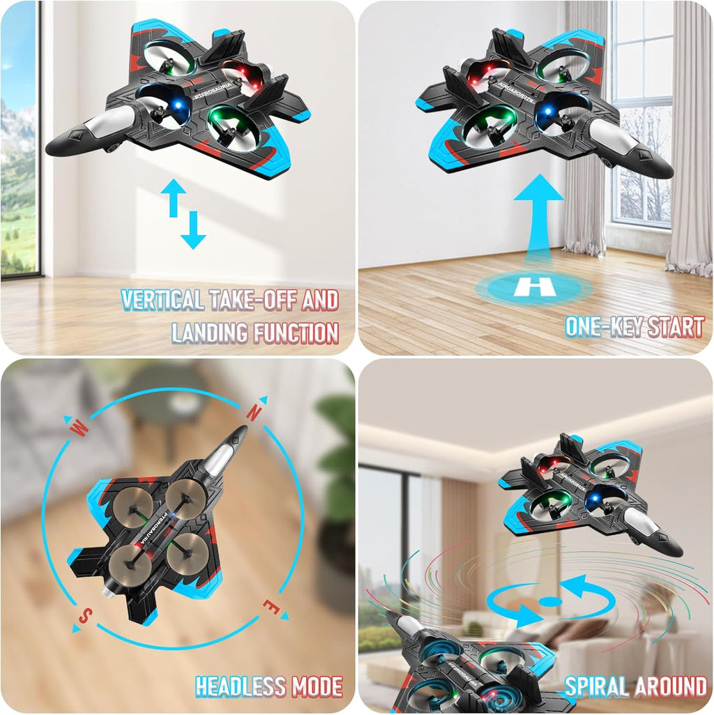 V32 Foam Remote Control Airplanes, 2.4Ghz 4CH RC Planes for Kids, RC Fighter Jet Toys with LED Light, 360° Flip, Auto Hover, Easy to Fly Remote Control Aircraft Toy Gift for Kids and Beginner