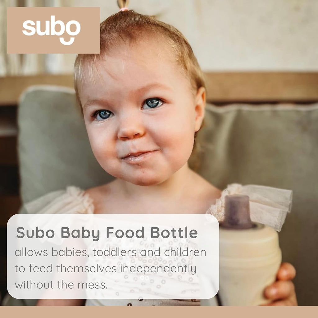 Subo Baby Food Bottle Starter Set | No Mess Baby Toddler Self Feeder | Squeeze Free Design for Purees, Smoothies, Yogurt, Oatmeal, or Thickened Liquids | Reusable Silicone Washable Cup (Oatmeal)