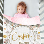 Personalized Name Baby Blanket, Soft Flannel with Double Layer Dotted Backing, Receiving Swaddle Blanket Suitable for Infants and Toddler, Flowers Design