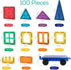 Ziggzo Magnetic Tiles for Kids Ages 4-8 | 100 Magnet Tiles with Storage Bag and 2 Cars | STEM Building Blocks for Creative Learning