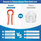 Gas Stove Knob Lock, Baby Proof Oven Knobs Covers Lock for Child Safety (5 Pack) Red