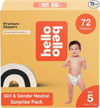 Hello Bello Premium Diapers, Size 5 (27+ lbs) Surprise Pack for Girls - 72 Count, Hypoallergenic with Soft, Cloth-Like Feel - Assorted Girl & Gender Neutral Patterns