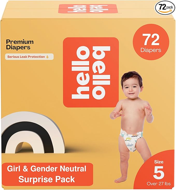 Hello Bello Premium Diapers, Size 5 (27+ lbs) Surprise Pack for Girls - 72 Count, Hypoallergenic with Soft, Cloth-Like Feel - Assorted Girl & Gender Neutral Patterns