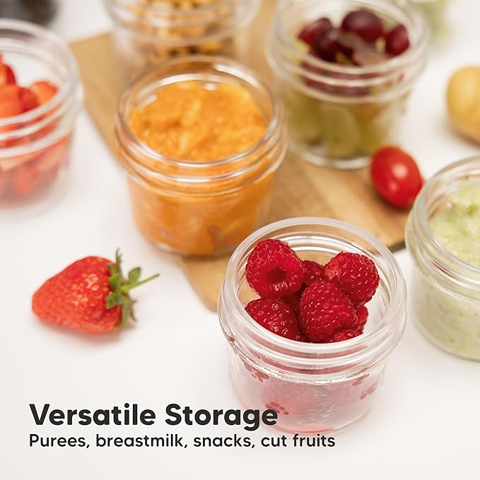 KeaBabies 6pk 4oz Glass Baby Food Containers with Lids - Leak-Proof, Microwavable Small Glass Jars, Baby Purees & Toddler Snack Storage Containers, BPA-Free, Dishwasher & Freezer Safe (Sunset)