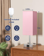 Touch Bedside Table Lamp for Nightstand - 3-Way Dimmable Night Lamp with USB A + Type C Charging Ports and Two AC Outlets, Small Desk Light with E26 LED Bulb for Bedroom Living Room Dorm Office, Pink