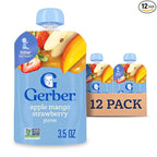 Gerber Stage 2 Baby Food, Apple Mango Strawberry Puree Pouch, 2 Servings of Fruit, No Added Sweetener, No Artificial Colors or Flavors, 12-Pack