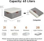 GRANNY SAYS Decorative Storage Boxes with Lid, Large Storage Bins with Double-Open Lid and Divider, Fabric Storage Bins for Clothes, Linen Storage Bins, 63L Closet Storage Bins, White&Gray