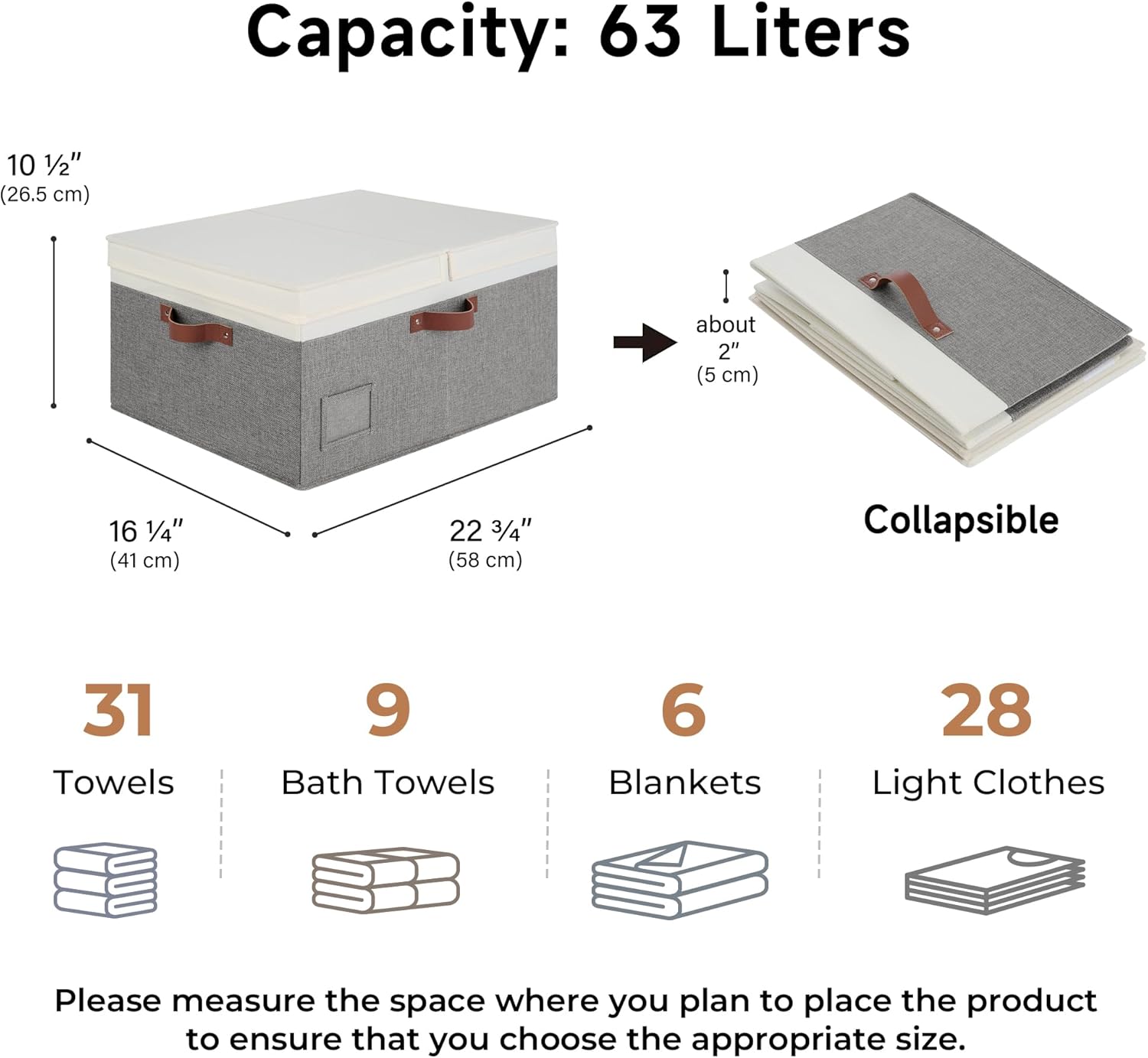 GRANNY SAYS Decorative Storage Boxes with Lid, Large Storage Bins with Double-Open Lid and Divider, Fabric Storage Bins for Clothes, Linen Storage Bins, 63L Closet Storage Bins, White&Gray