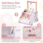 labebe Wooden Baby Walker, Push Activity Walker for Kids 12M+, Multifunctional Ice Cream Cart Activity, Adjustable Speed Learning Walking with Wheels, Birthday Gift for Girls Boys Ages 1-3 (Pink)