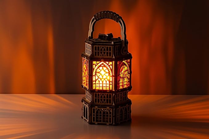 Wood Trick Antique Lantern Luminous LED 3D Wooden Puzzles for Adults and Kids to Build - 2-Mode Lighting - Engineering DIY Project Mechanical 3D Puzzle Model Kits for Adults