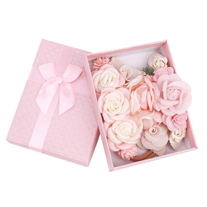 Baby Girl Nylon Headbands Flower Hair Bows Accessories-Elastic Hair Band Crown Handmade FLoral Wraps Birthday Gifts for Girls Newborn Infant Toddler 3Pcs