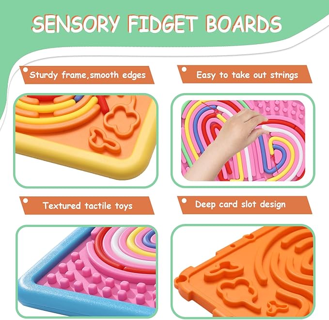 Sensory Activity Board Toys for Kids: 2Pack Double-Sided Sensory Fidget Toys for Stress Anxiety & Calming with Travel Bag | Travel Airplane Essentials Toys for Toddler Boys & Girls Ages 3 4 5 6 7 8