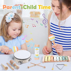 Wooden Musical Instruments Set for Toddlers 1-3, Baby Kids Montessori Toys Neutral Colors Percussion Set Preschool Educational Xylophone Music Toys for 2 3 4 Year Old Baby Girls Boys Birthday Gifts