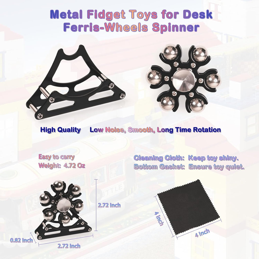 Desk-Fidget-Toys for Ferris-Wheels-Spinner: 4mins Kinetic-Metal-Spinner, Cool-Gadgets-Stuff for Kid Children Teen Adult EDC-Toy, ADHD Tools Stress Relief for Office Home School Men Woman Christmas