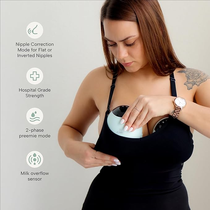 Zomee Fit Wearable Breast Pump, Hands Free Pumping, Portable, Ultra-Low Noise, Double Electric Breast Pump - Holds 6 oz - Wireless Breastpump 2+ Hours of Battery, Leak Proof Anti Backflow System