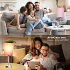 Pink Bedroom Lamp for Bedside - 3 Color Temperatures Desk Lamp with USB C and A Ports, Pull Chain Table Lamp with AC Outlet, Nightstand Lamp with Silver Metal Base for Kids Girls