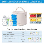 Breastmilk Cooler Bag with Ice Pack Fits 6 Baby Bottles Up to 9 Ounce, Baby Bottle Bag with Shoulder Strap for Nursing Mom Daycare, Cream