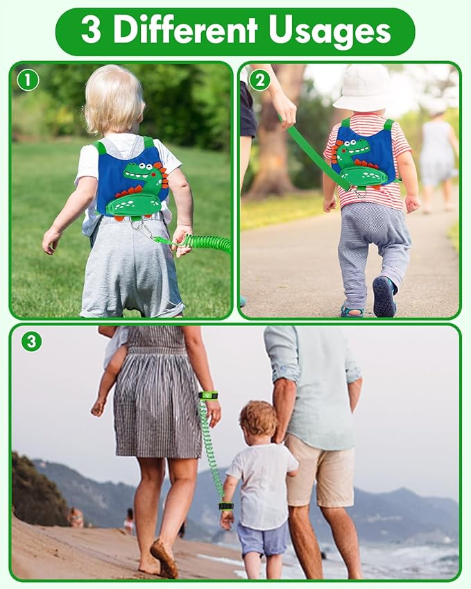 Lehoo Castle Toddler Leash for Boys, 4-in-1 Toddler Harness with Leash with Anti Lost Wrist Link for Kids, Baby Leash for Walking, Kids Leash Backpack (Dinosaur Blue)