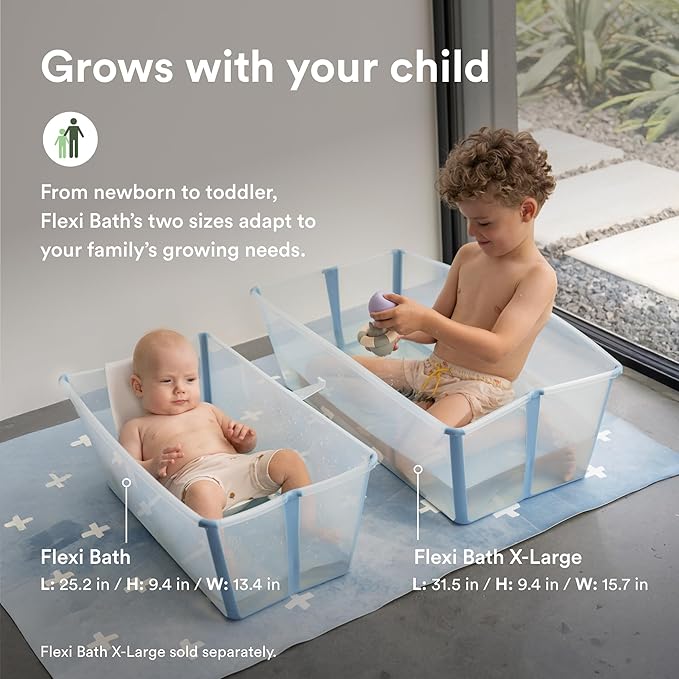 Stokke Flexi Bath Bundle, White - Foldable Baby Bathtub + Newborn Support - Durable & Easy to Store - Convenient to Use at Home or Traveling - Best for Newborns & Babies Up to 48 Months