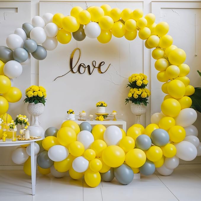 RUBFAC 129pcs Yellow Balloons Different Sizes 18 12 10 5 Inch Latex Balloon Garland Arch Kit for Masquerade Party Decoration Gender Reveal Graduation Anniversary Baby Shower Party Supplies