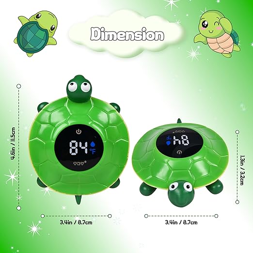 TKY Baby Bath Thermometer with LED Display-Rechargeable Water&Room Temperature Monitor, Floating Toy with Temp Alert, Waterproof for Newborns, Nurseries - Must Have Bath Essentials (Green Tortoise)