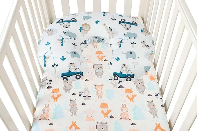 Nursing Pillow Cover Set 3 Pack Nursing Pillow Slipcovers for Moms Breastfeeding Moms, Ultra-Soft Stretchy Fit Standard Nursing Pillows Elephant Tiger,Fox & Grey