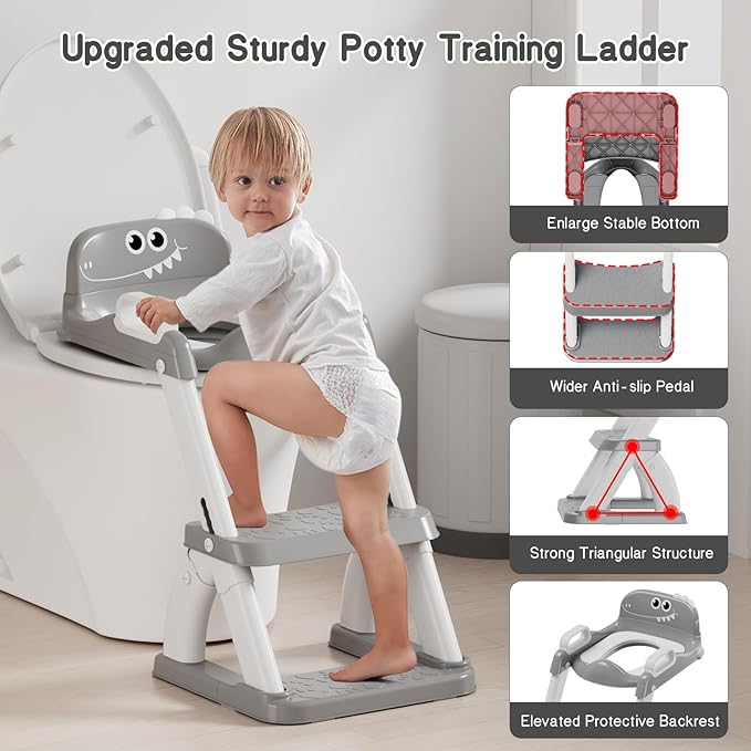 Potty Training Seat, Toddler Toilet Seat for Kids Boys Girls, 2 in 1 Potty Training Toilet for Kids, Splash Guard Anti-Slip Pad Step Stool, Adjust High Potty Chair for Toddler Kid Boys Girls