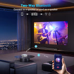 Portable Mini Projector with Electric Focus, NICPOW Full HD 1080P Projector, Bluetooth Movie Projector with Auto Keystone, Two-Way Bluetooth, Ideal for Indoor Outdoor Use, White