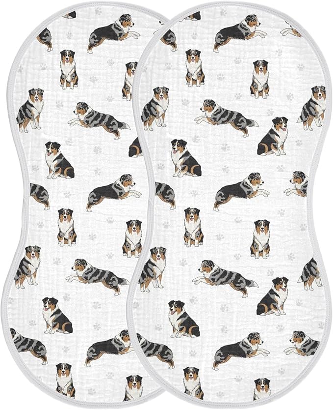 2 Pack Muslin Burp Cloths Bernedoodle Dogs Paw White Cotton Baby Burp Cloths Ultra Soft Burping Cloth Absorbent Spit Up Rags for Newborn Boys Girls 22x11 Inch